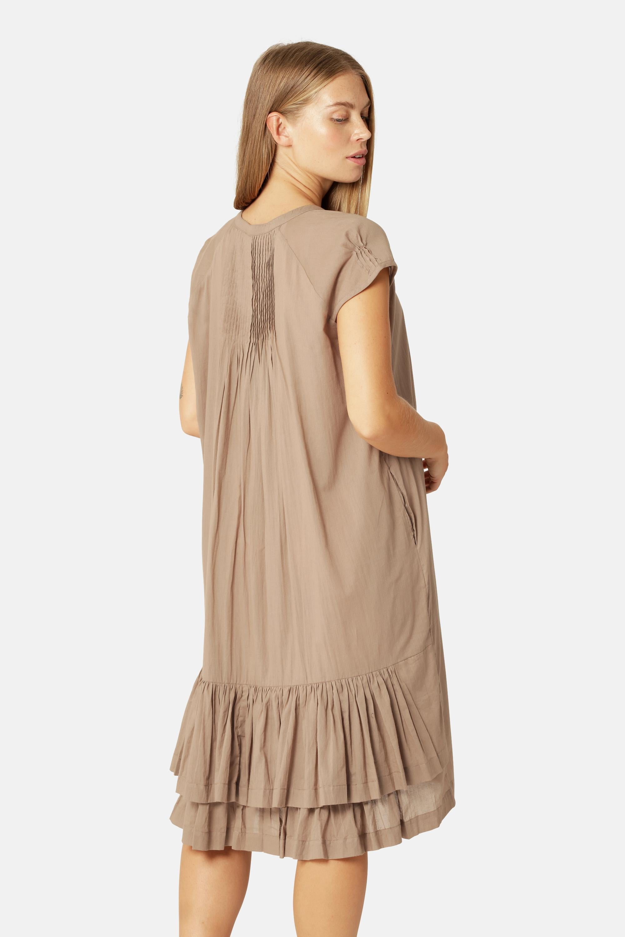 Robe Longue à Manches Courtes - Greige